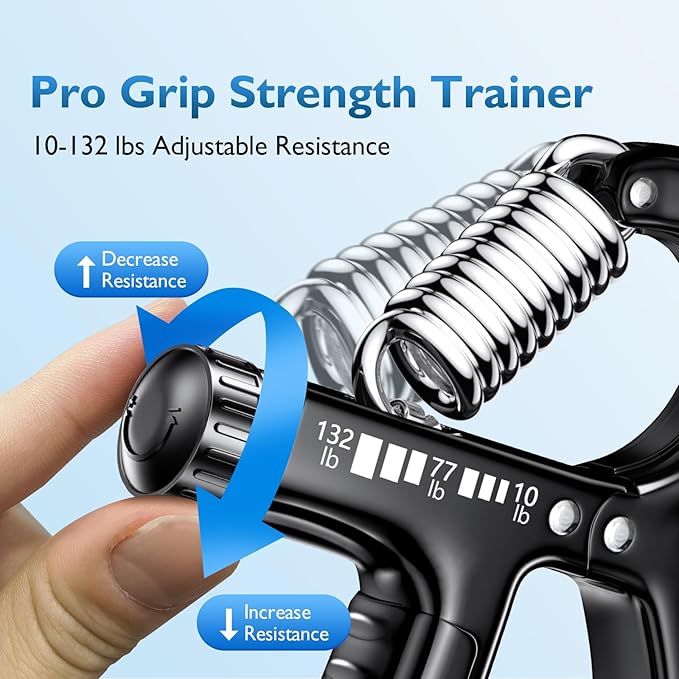 Hand Grip Exerciser Strengthener with Adjustable Resistance 11-132 Lbs (5-60kg).