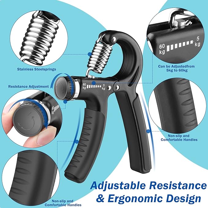 Hand Grip Exerciser Strengthener with Adjustable Resistance 11-132 Lbs (5-60kg).